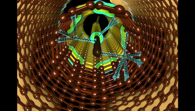 Schematic representation of carbyne stabilized inside small diameter double wall