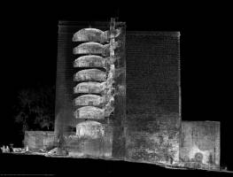 Mythisches Bauwerk, mit Laser durchleuchtet