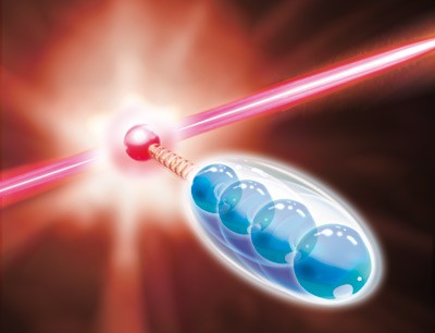 An ion interacts with the quantum system and, at the same time, establishes a co